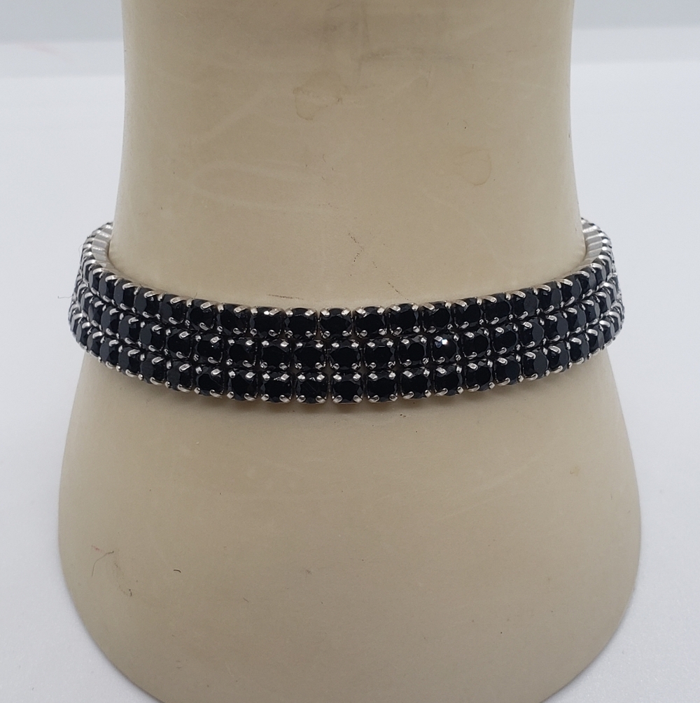 4.68 ctw Black Spinel 3 Row Tennis Bracelet In Platium over Sterling Silver